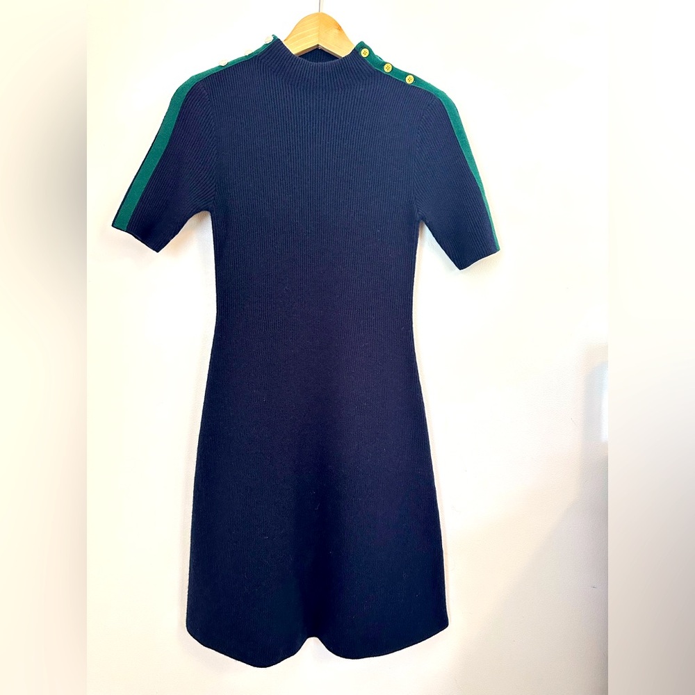 Tory Burch Midnight Navy Sardy Dress Merino Wool Blend Size XS NWT